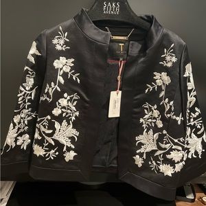 COPY - Ted Baker London black jacket embroidered with white flowers. Brand new …